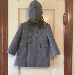 Size 4 vintage wool and velvet trimmed boys coat and hat set Prince George